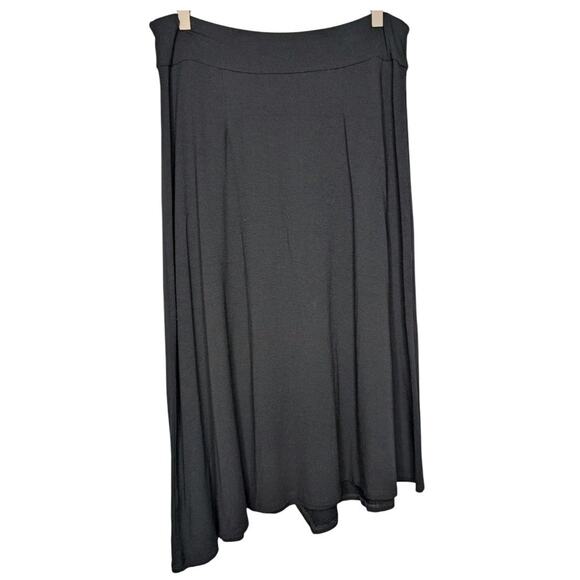 Eileen Fisher Black Viscose Faux Wrap Asymmetrical Hem Black Jersey Midi Skirt S - Picture 2 of 6